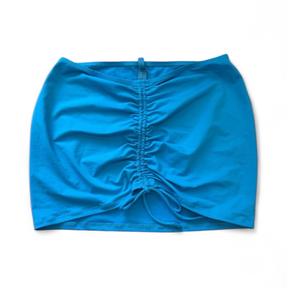 SKIMS Coverup Set: Swim Long Sleeve Shrug and Ruched Mini Skirt Turquoise - Picture 2 of 16